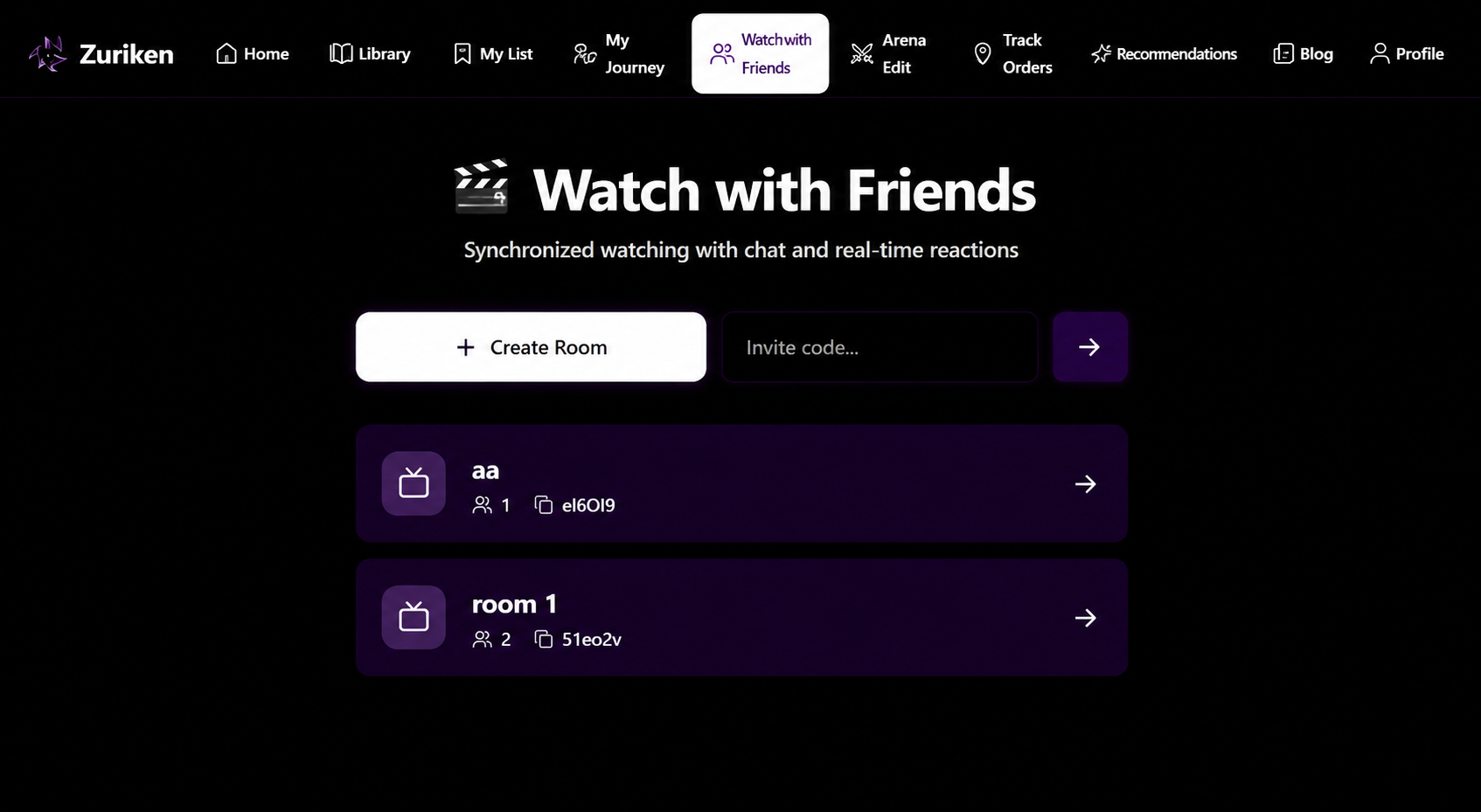 Watch with friends - Zuriken synced rooms